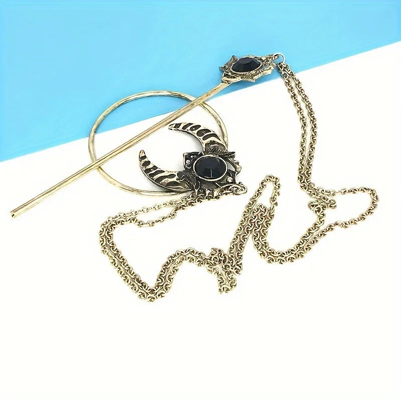 Enthic Viking Punk Witch Stick Hairpin Chunky Moth Hair Stick Cosplay Halloween Party Costumes Props Gothic Nordic Headpiece