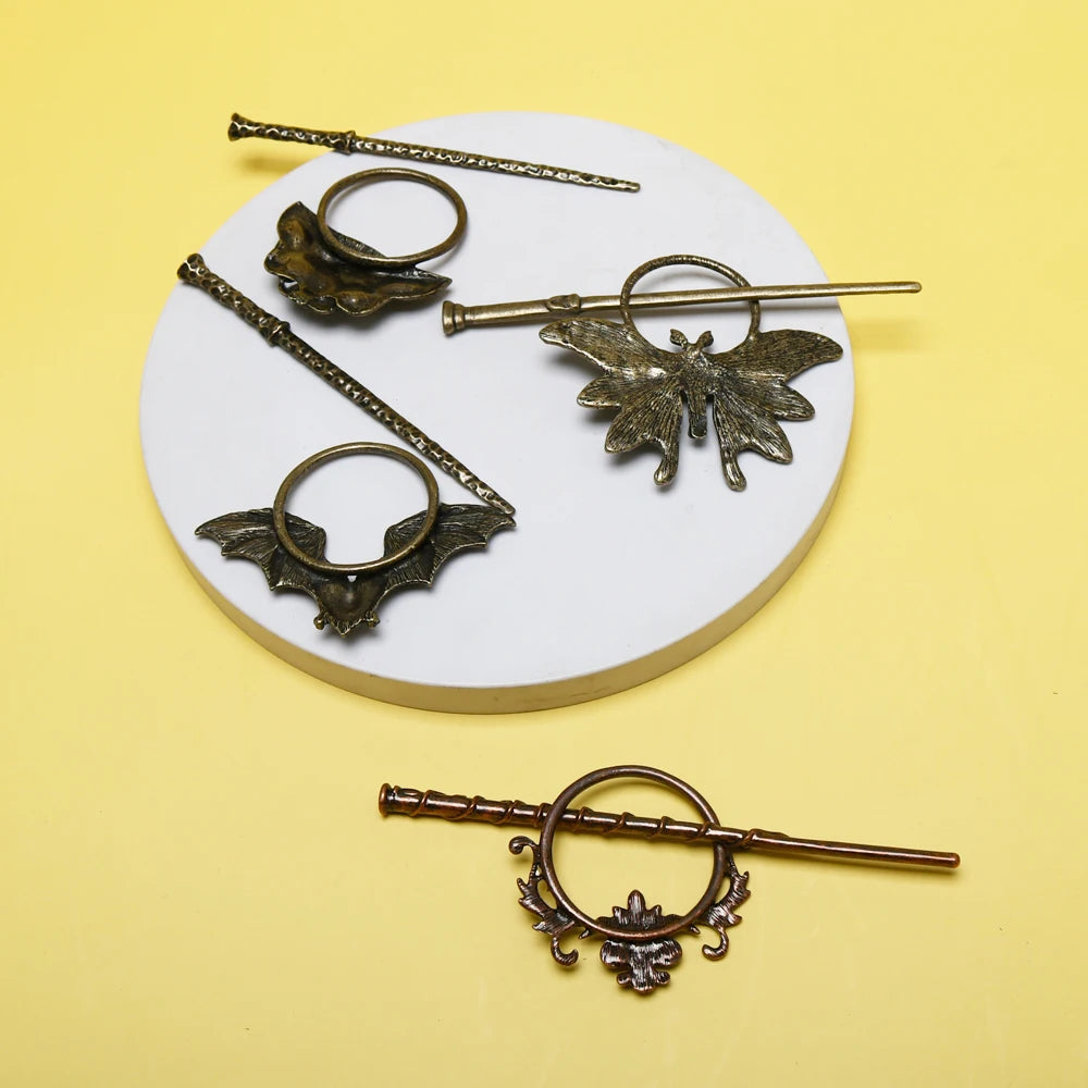 gothic bat cat hair fork vintage animal hairchopstick hairpins disk stick hairclip witch Viking women jewelry accessories gifts