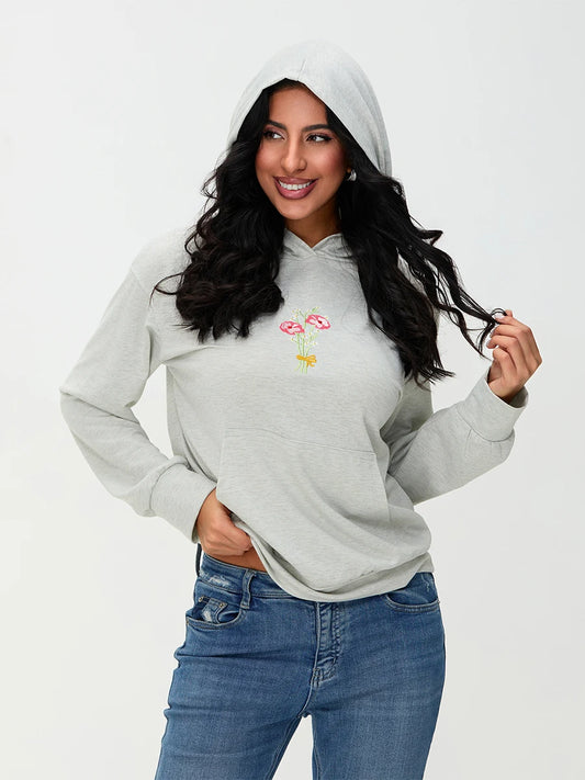 Women s Casual Pullover Hoodies Long Sleeve Floral Print Loose Sweatshirts Streetwear Tops with Embroidered Letters