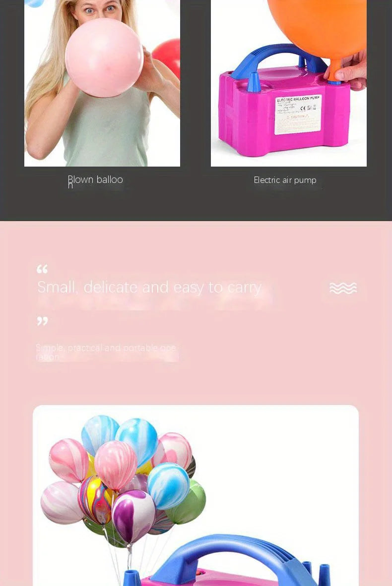 Portable Electric Balloon Pump -AC 110V-120V 600W Balloon Inflator With Dual Nozzle & 2 Tying Tools Party Decoration