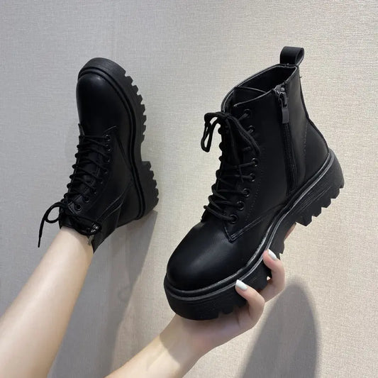 Spring/Autumn Round Toe Square Heel Increased ZIP Soft Fashion Women's Shoes 2025 New Short Boots Large Fashion Martin Boots