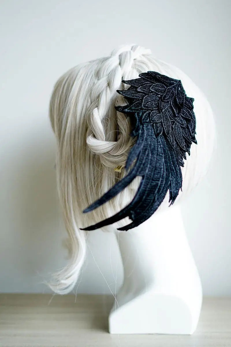 Feather Angel Wing Hair Clips Lolita Barrette Hairpin Lolita Anime Cosplay Hair Accessories Anime Halloween Black White Headwear