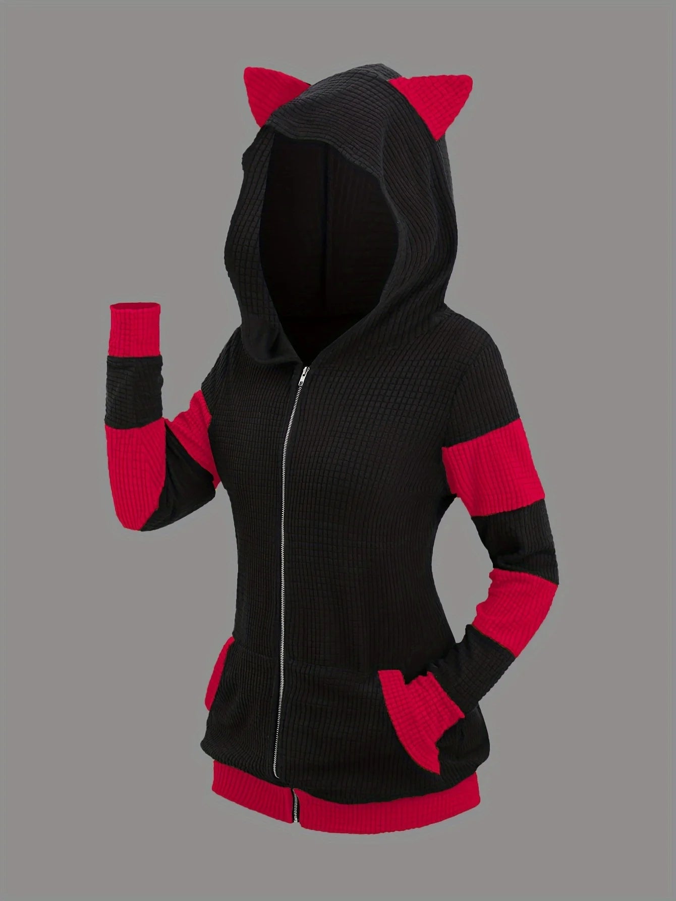 2024 European and American fashion women's new thick cat ears in autumn and winter long color matching hooded sweater coat