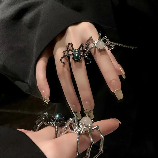 Punk Dark Spider Open Ring Retro Moonstone Black Ring For Women New  Jewelry   Gift