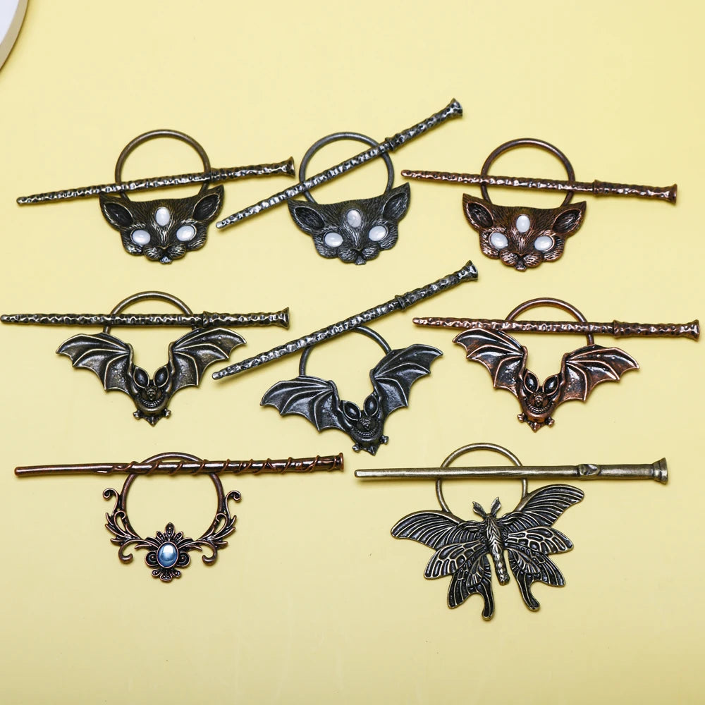 gothic bat cat hair fork vintage animal hairchopstick hairpins disk stick hairclip witch Viking women jewelry accessories gifts