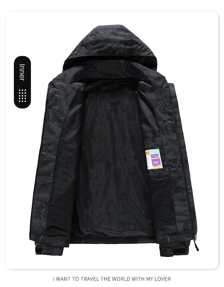 2024 Autumn Men's Jacket Korean Fashion Loose Waterproof Hooded Coat Outdoor Leisure Function Camping Camo Jacket Men's Workwear