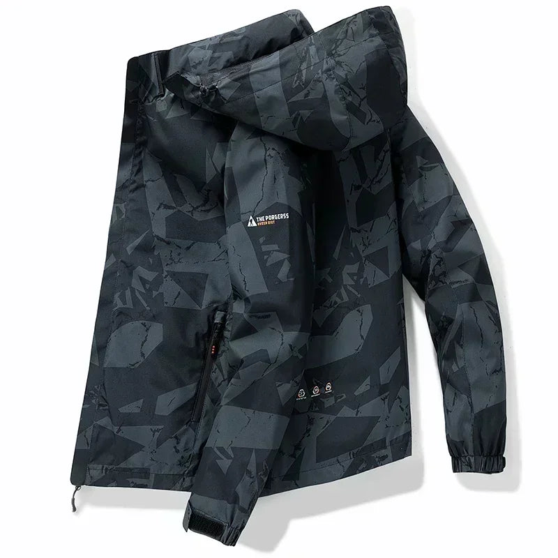 2024 Autumn Men's Jacket Korean Fashion Loose Waterproof Hooded Coat Outdoor Leisure Function Camping Camo Jacket Men's Workwear
