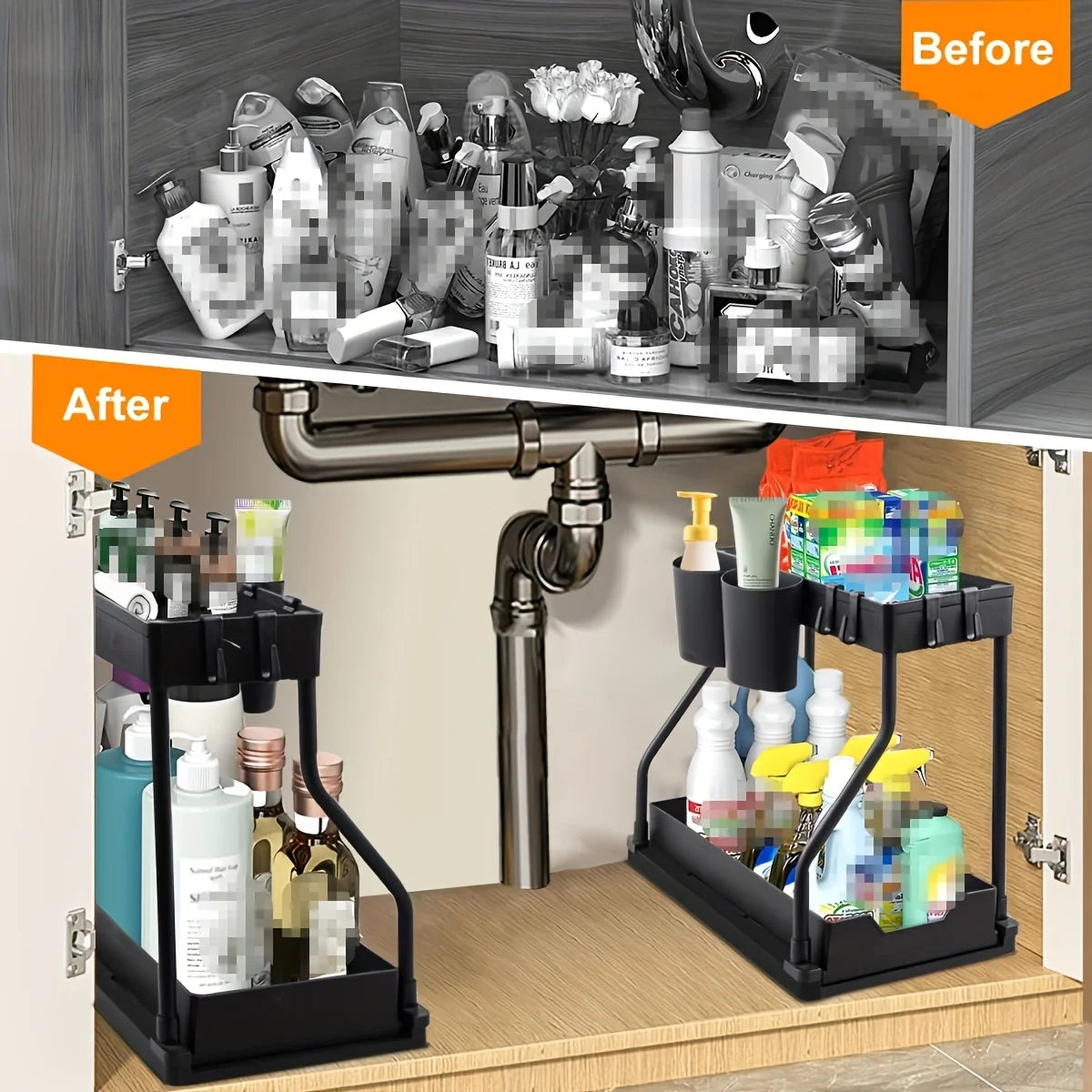 Space Saving 2 Tier Pull Out Storage Box Durable Large Capacity Kitchen Bathroom Essential Drawer Organizer