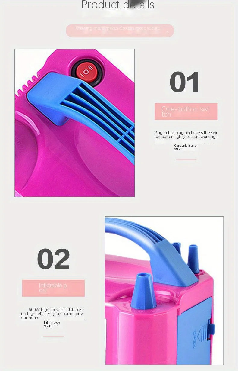 Portable Electric Balloon Pump -AC 110V-120V 600W Balloon Inflator With Dual Nozzle & 2 Tying Tools Party Decoration