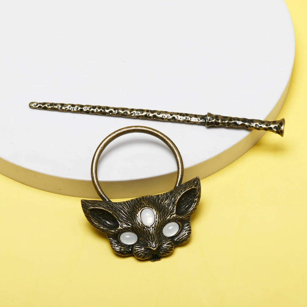 gothic bat cat hair fork vintage animal hairchopstick hairpins disk stick hairclip witch Viking women jewelry accessories gifts