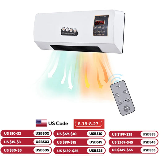 2-in-1 Air Conditioner Heater and Fan Combo Timing Wall Mounted Electric Fan and Space Heater Remote Control for Dormitory Home
