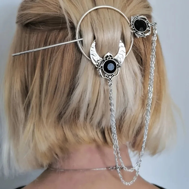 Enthic Viking Punk Witch Stick Hairpin Chunky Moth Hair Stick Cosplay Halloween Party Costumes Props Gothic Nordic Headpiece