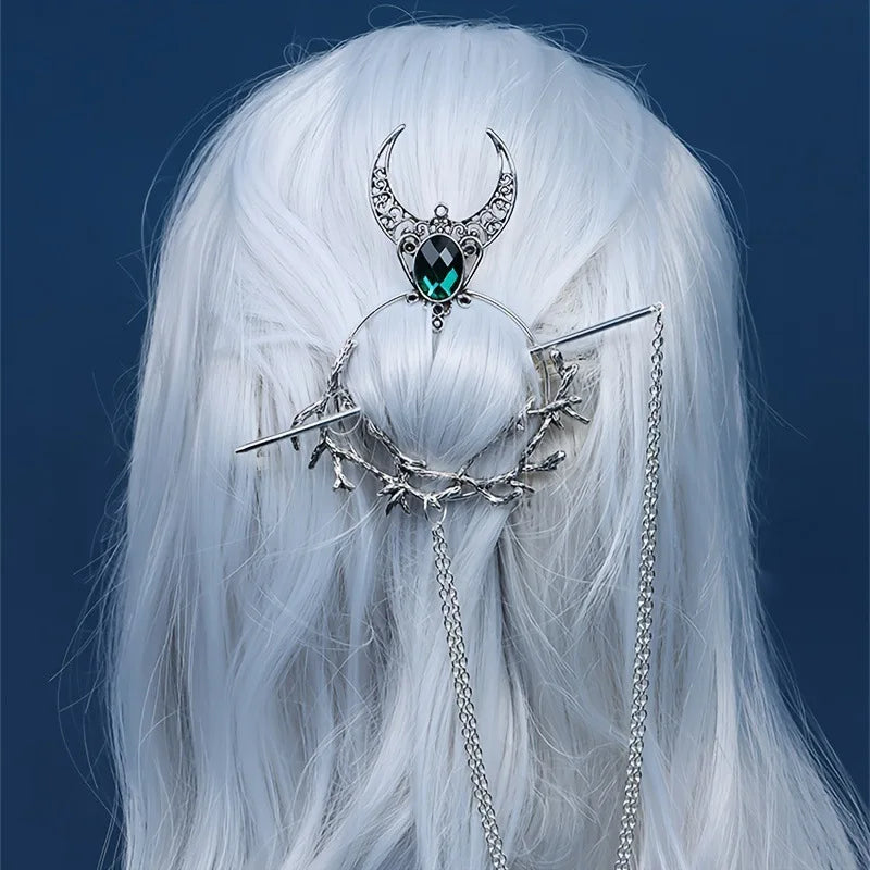 Enthic Viking Punk Witch Stick Hairpin Chunky Moth Hair Stick Cosplay Halloween Party Costumes Props Gothic Nordic Headpiece