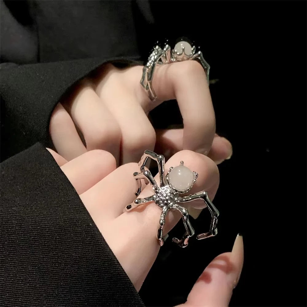 Punk Dark Spider Open Ring Retro Moonstone Black Ring For Women New  Jewelry   Gift